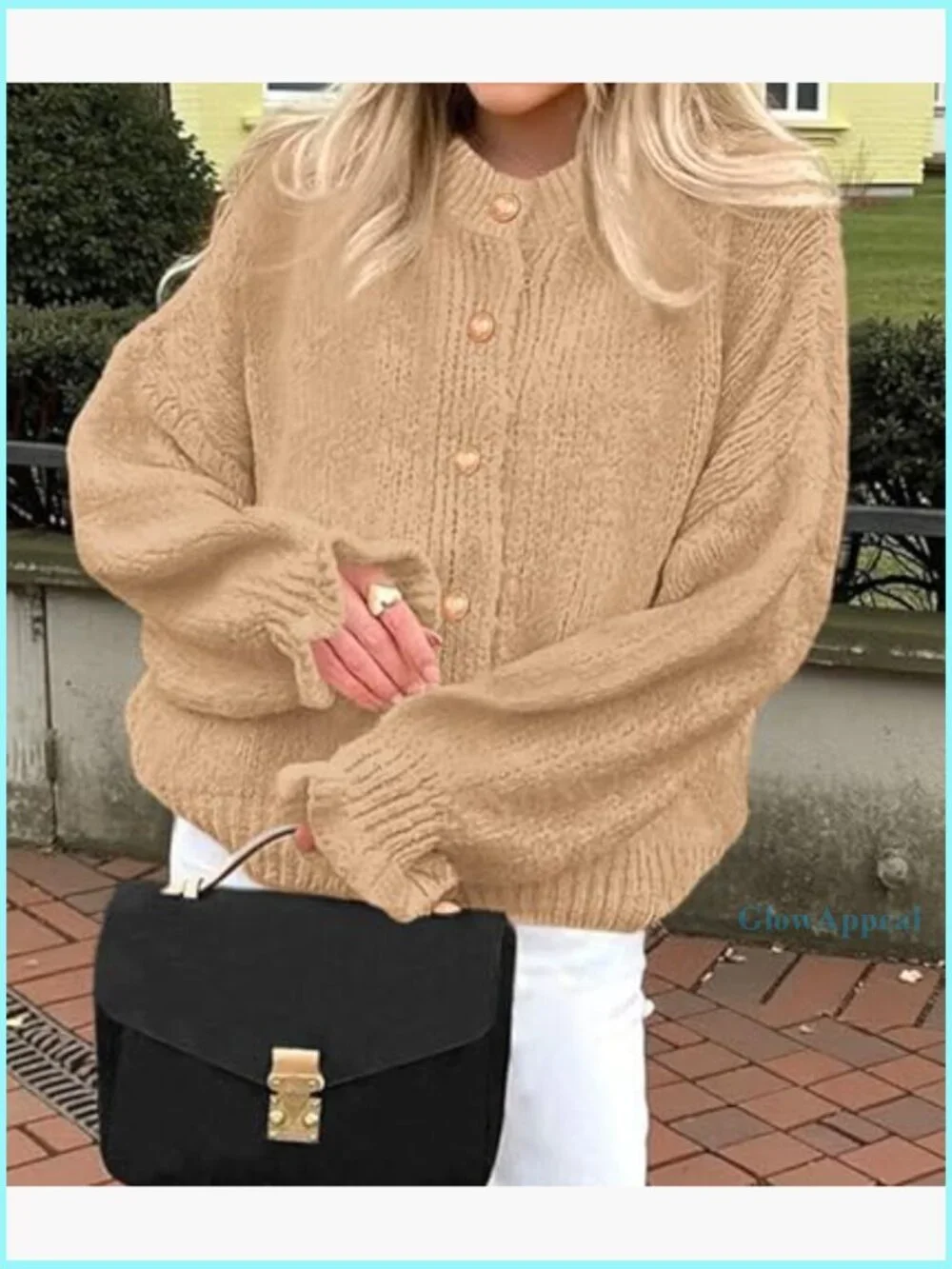 Cropped Cardigan Chunky Knit Ruffle Sleeves Button Down Oversized Fall - Picture 4 of 7